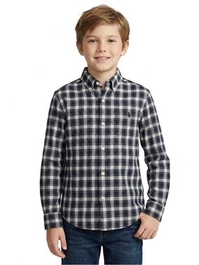 Ralph Lauren Navy and White Plaid Button-Down Shirt